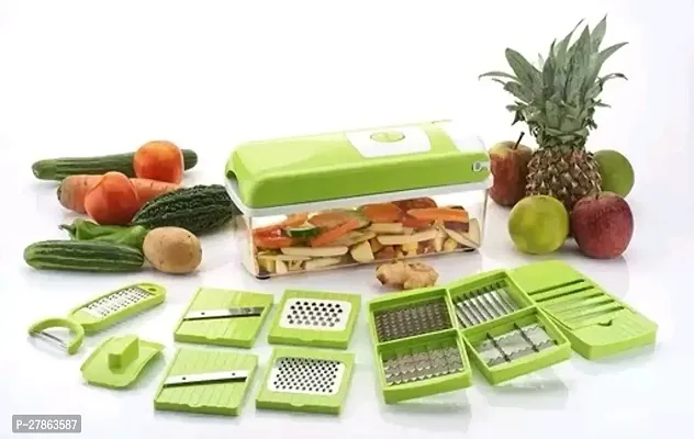 Ferrena Multi-Purpose Plastic 12-in-1 Manual Vegetable and Fruits Grater, Chipser Chopper, Slicer, Cutter and Dicer with Stainless Steel Blades and 1 Pillar (Multicolor)