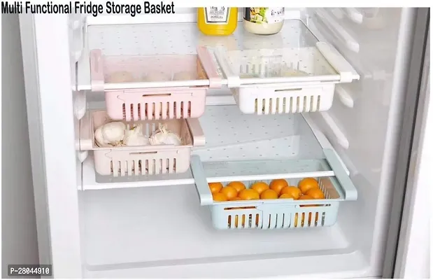 Ferrena Fridge Storage Basket,Expandable Adjustable, Under Shelf Fridge Rack Slide, Refrigerator Sliding Drawer, Plastic Fridge Space Saver Food Organizer Tray- Unbreakable (Pack of 4, Multicolor)-thumb5