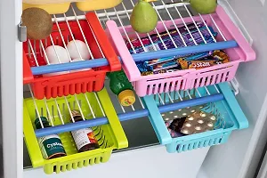 Ferrena Fridge Storage Basket,Expandable Adjustable, Under Shelf Fridge Rack Slide, Refrigerator Sliding Drawer, Plastic Fridge Space Saver Food Organizer Tray- Unbreakable (Pack of 4, Multicolor)-thumb1