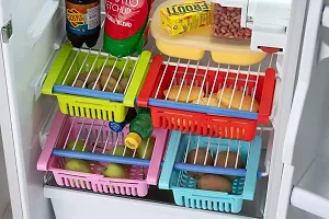 Ferrena Fridge Storage Basket,Expandable Adjustable, Under Shelf Fridge Rack Slide, Refrigerator Sliding Drawer, Plastic Fridge Space Saver Food Organizer Tray- Unbreakable (Pack of 4, Multicolor)-thumb2