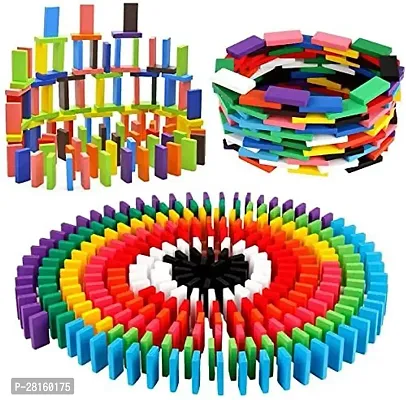 120 PCS Super Domino Blocks, 12 Colors Bulk Wooden Dominoes - Building Block Tile Game Racing Educational Toy for Kids Birthday Party Favor-thumb0
