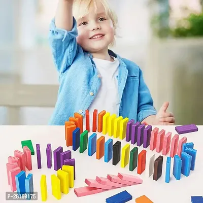 120 PCS Super Domino Blocks, 12 Colors Bulk Wooden Dominoes - Building Block Tile Game Racing Educational Toy for Kids Birthday Party Favor-thumb2