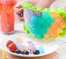 Flexible Silicone Honeycomb 37 Cavity Ice Cube Tray with Lid Trays for Freezer Molds Small Cubes Whiskey Fridge Bar Soft Ice Cube Tray (Multicolor)(pack 1)-thumb1