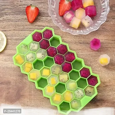 Flexible Silicone Honeycomb 37 Cavity Ice Cube Tray with Lid Trays for Freezer Molds Small Cubes Whiskey Fridge Bar Soft Ice Cube Tray (Multicolor)(pack 1)-thumb3