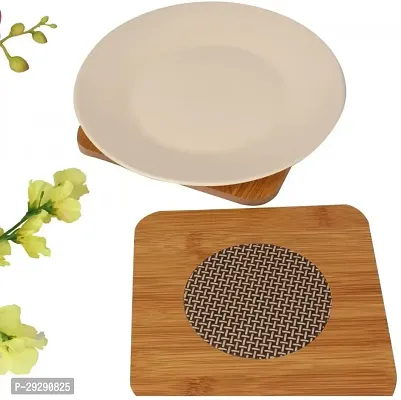 Square Shape Heat Resistant Wooden Coaster Pad Place mat for Hot Bowl Tea Cup, Kitchen Dining Pan Pot Holder,(Pack of 1, Size 15cm)-thumb3