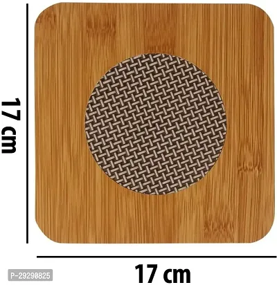 Square Shape Heat Resistant Wooden Coaster Pad Place mat for Hot Bowl Tea Cup, Kitchen Dining Pan Pot Holder,(Pack of 1, Size 15cm)-thumb5