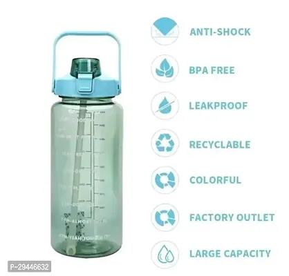 Motivational Plastic Sports Water Bottle with Straw, Time and Capacity Marker (2L Multi colour, Pack of 1)-thumb2