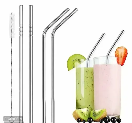 Classy Steel Straw Cleaning Brush, Reusable Straw , 2 Straw, 2 Bend Straw, 1 Brush