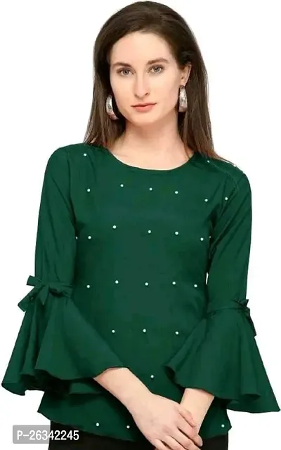 Stylish Polycotton Green Solid Top For Women-thumb0