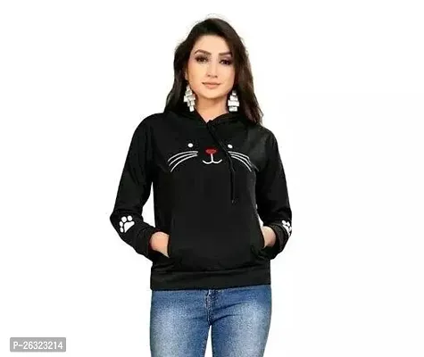 Stylish Black Cotton Blend Printed Sweatshirt For Women-thumb0