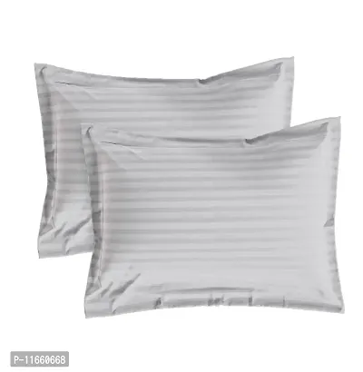 AVI Set of 2 Sateen Striped Cotton Pillow Cover, White (18 Inch X 28 Inch)-thumb0
