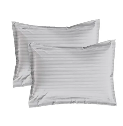 AVI Set of 2 Sateen Striped Cotton Pillow Cover, White (18 Inch X 28 Inch)