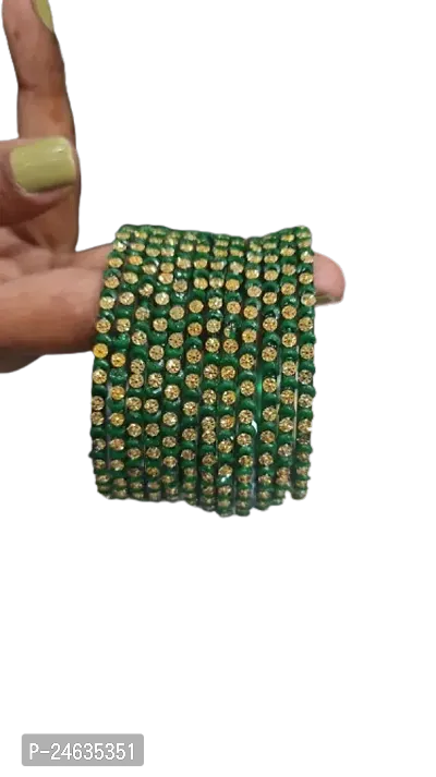 Elegant Green Glass American Diamond Bangles For Women-thumb0