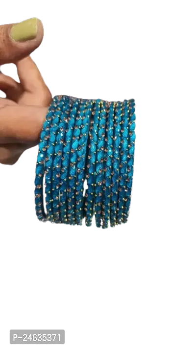 Elegant Blue Glass American Diamond Bangles For Women-thumb0