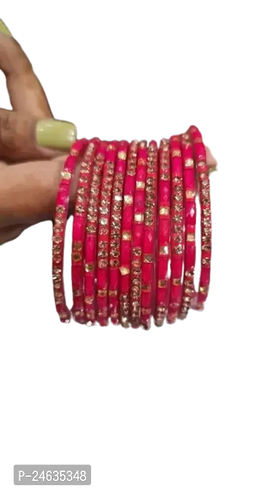 Elegant Pink Glass American Diamond Bangles For Women