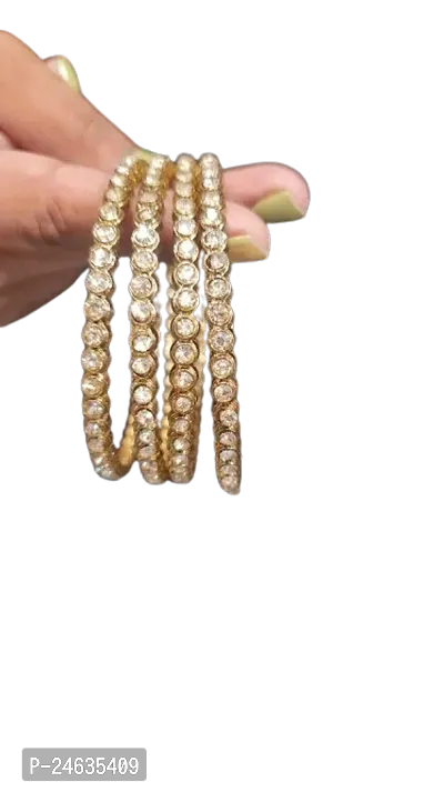 Elegant Golden Metal American Diamond Bangles For Women-thumb0