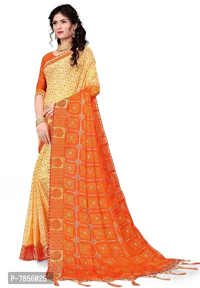 Aruna Sarees Women's Moss Chiffon Saree With Un-Stitched Blouse Piece (Beige  Orange)-thumb2