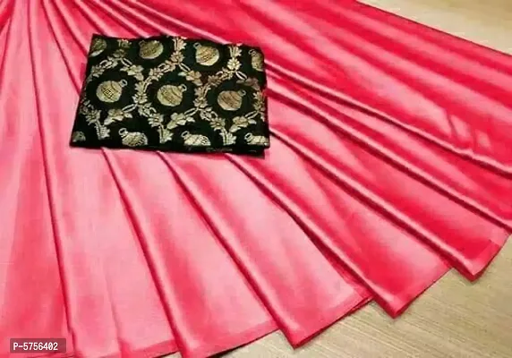 Solid Satin Saree With Jacquard Blouse (Pink)-thumb0