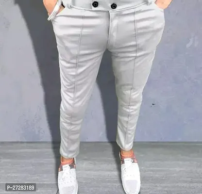 Classic Polyester Spandex Solid Casual Trousers for Men