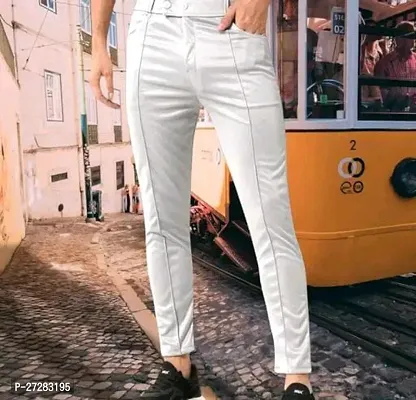 Classic Polyester Spandex Solid Casual Trousers for Men-thumb0