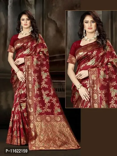 Beautiful Silk Cotton Saree With Blouse For Women-thumb0