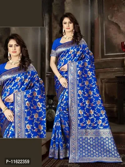 Beautiful Silk Cotton Saree With Blouse Piece For Women-thumb0