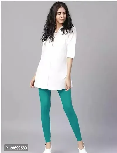 Stylish Green Cotton Solid Leggings For Women