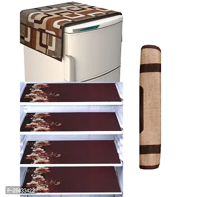 Rulit Single Door Fridge Cover | Set of 1 Fridge Top Cover ( Dimension 21 Inch X 39 Inch  ), 4 Fridge mats (Dimension 12 Inch X 17.5  Inch ), and One Handle Cover | Refrigerator Cover | Fridge Mat