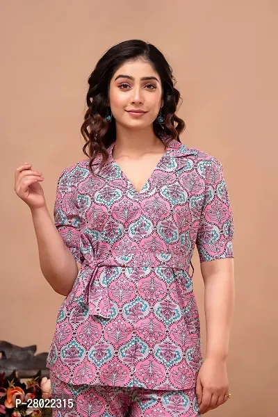 Fancy Pink Cotton Printed Co-Ords Sets For Women-thumb3