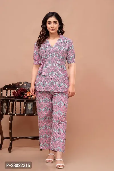 Fancy Pink Cotton Printed Co-Ords Sets For Women-thumb0