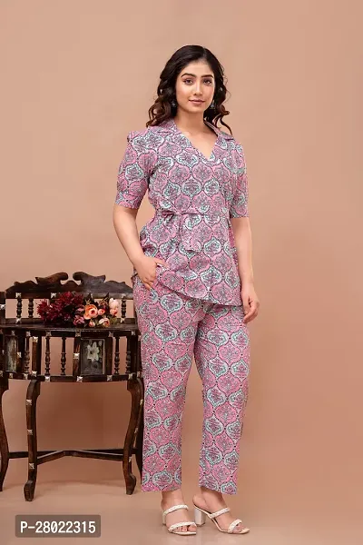 Fancy Pink Cotton Printed Co-Ords Sets For Women-thumb2