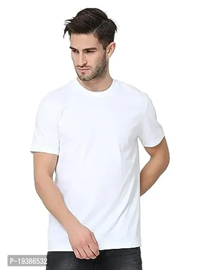 Reliable White Cotton Blend Solid Round Neck Tees For Men-thumb0