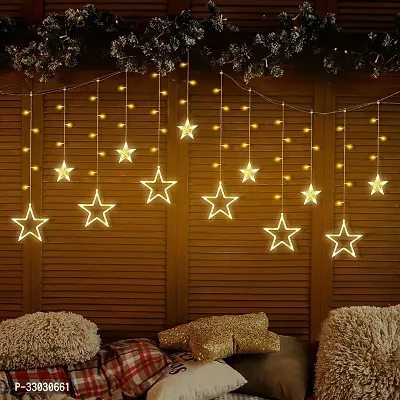 Decorative 6+6 Star Curtain LED Lights (Yellow, 2.5 Meter, 138 LED)-thumb0