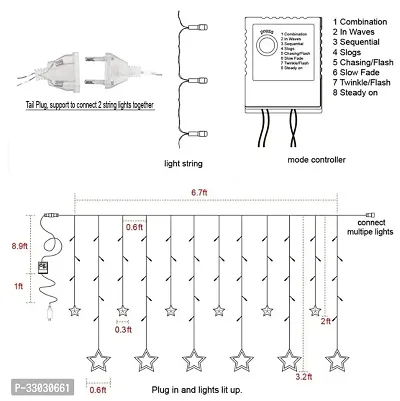 Decorative 6+6 Star Curtain LED Lights (Yellow, 2.5 Meter, 138 LED)-thumb4