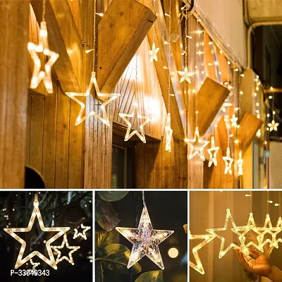 12 Stars 138 Led Curtain String Lights Window Curtain Lights with 8 Flashing Modes Decoration Warm White (138 Led-Star, Copper, Pack of 1)