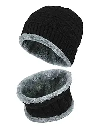 XANTHIC Snow Proof Inside Fur Wool Unisex Beanie Cap with Neck Warmer Set Winter Hat for Men  Women-thumb3