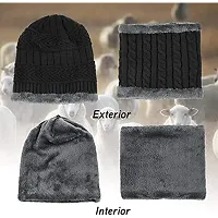 FABUNIK Woolen Winter Cap for Women with Neck Muffler Warn Soft for Snow | Knit Beanie Cap Hat Neck Warmer Scarf Set for Women (2 Piece Set) (Black)-thumb1