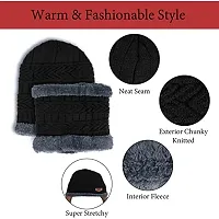 FABUNIK Woolen Winter Cap for Women with Neck Muffler Warn Soft for Snow | Knit Beanie Cap Hat Neck Warmer Scarf Set for Women (2 Piece Set) (Black)-thumb2