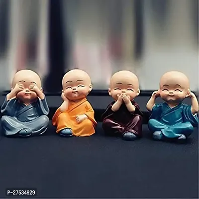 Small Set of 4 Baby Monk Buddha Showpiece Polyresin Car Dash, Living Room, Office Decoration Status (Multicolour)