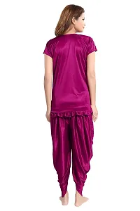 Romaisa Women's Satin Solid Nightsuit Regular Length Top with Pyjama (PT150-329_Dark Magenta_Free Size)-thumb1