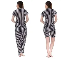 Romaisa Women's Satin Printed Nightsuit Regular Length Top and Pyjama with Shorts (PT207-308_Black_Free Size) (Nightsuit Set Pack of 3)-thumb1