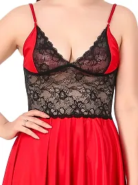Romaisa Women's Satin Solid Above Knee Length Babydoll (BD157-320_Red_Free Size)-thumb4