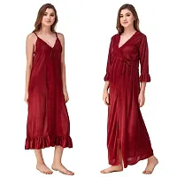 Women's Satin Nighty with Robe Set of 2 pcs-thumb2