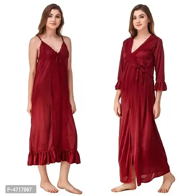 Women's Satin Nighty with Robe Set of 2 pcs-thumb3