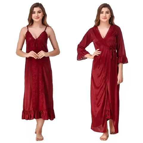 Women's Satin Nighty with Robe Set