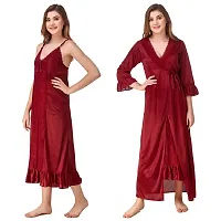 Women's Satin Nighty with Robe Set of 2 pcs-thumb3