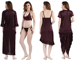 Women's Satin Nightwear Set of 6 Pcs Nighty with Robe, Nightsuit Set-thumb1