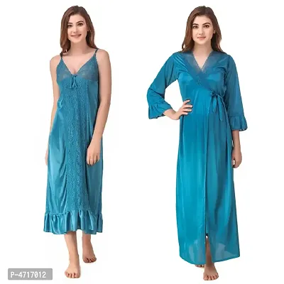 Women's Satin Nighty with Robe Set of 2 pcs-thumb0