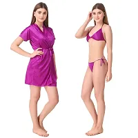 Women's Satin Short Robe with Bra and Thong Set of 3 pcs-thumb2