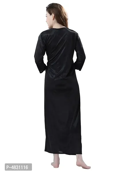 Women Satin Nightwear Set of 4 Pcs (Nighty, Wrap Gown, Bra  Thong)